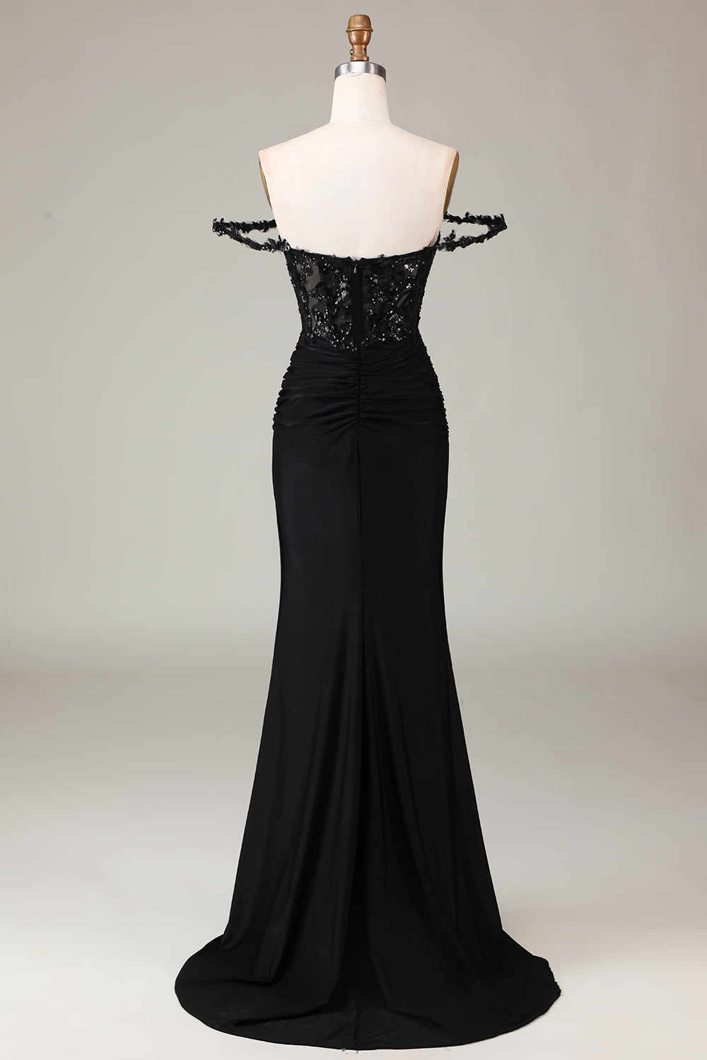 Robe de bal sirène noire scintillante à épaules dénudées