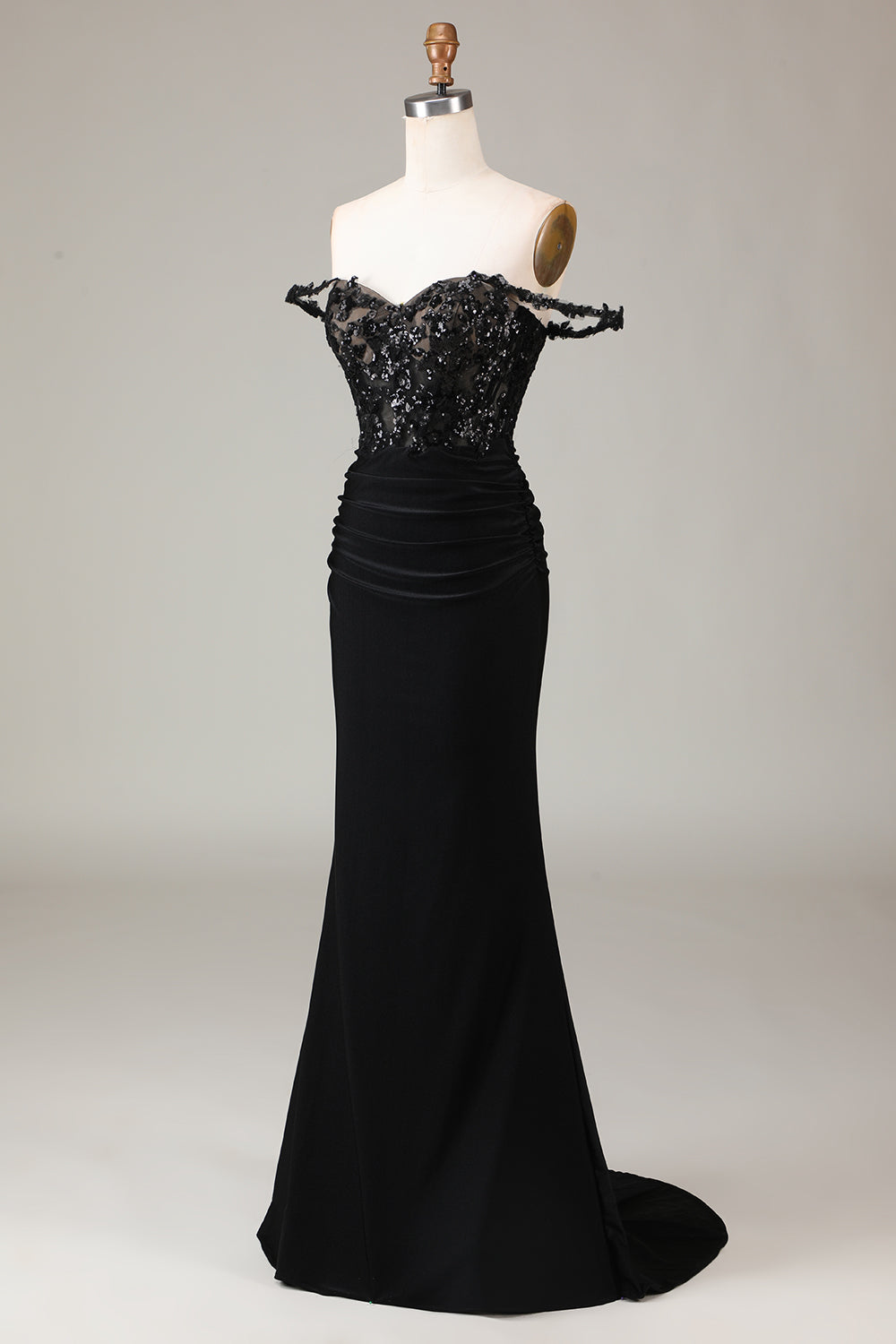 Robe de bal sirène noire scintillante à épaules dénudées