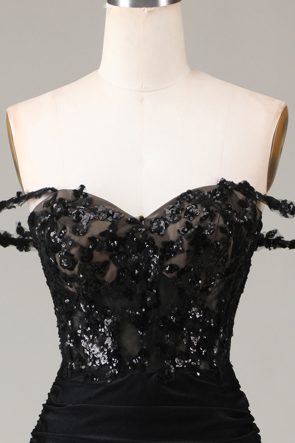 Robe de bal sirène noire scintillante à épaules dénudées