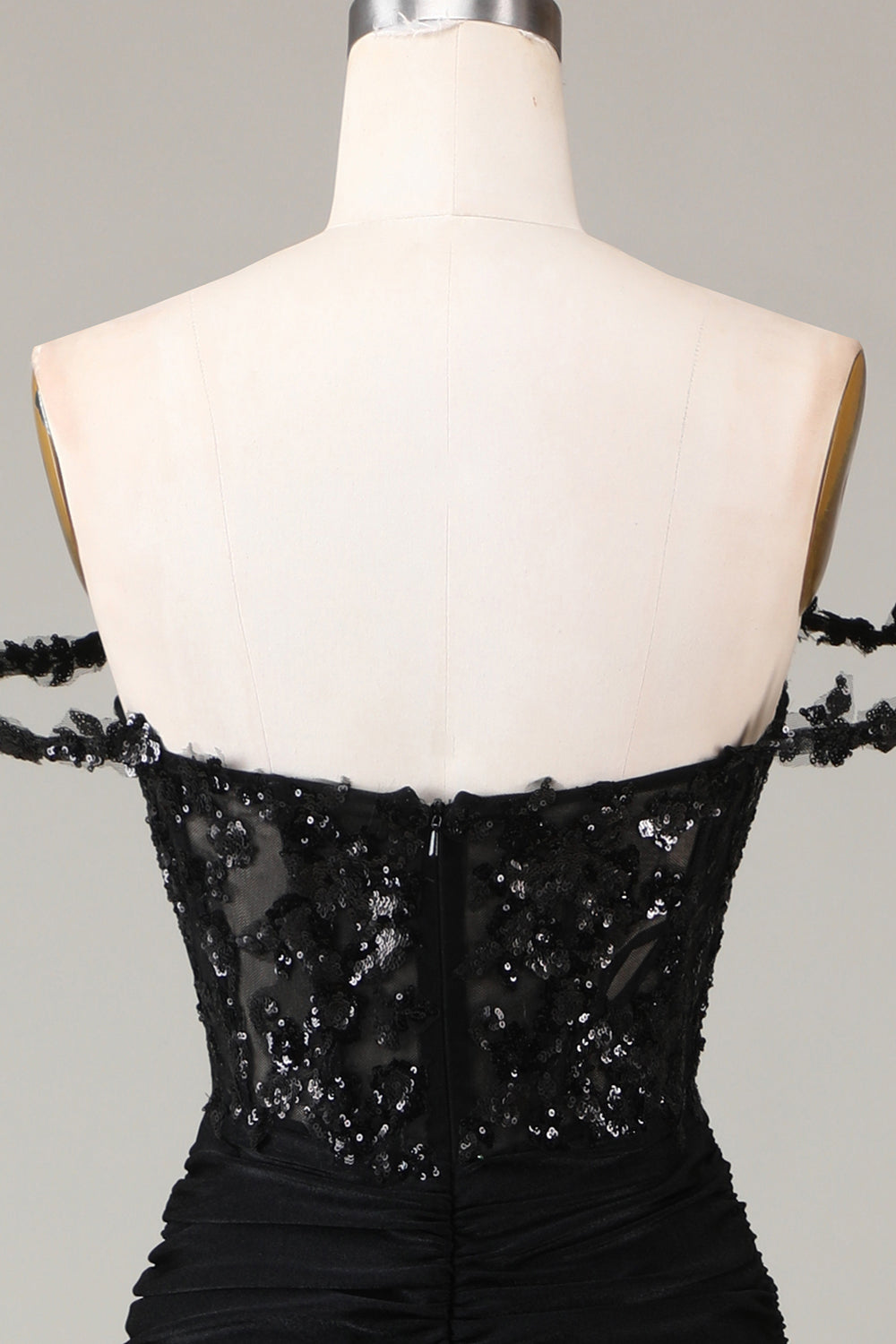 Robe de bal sirène noire scintillante à épaules dénudées