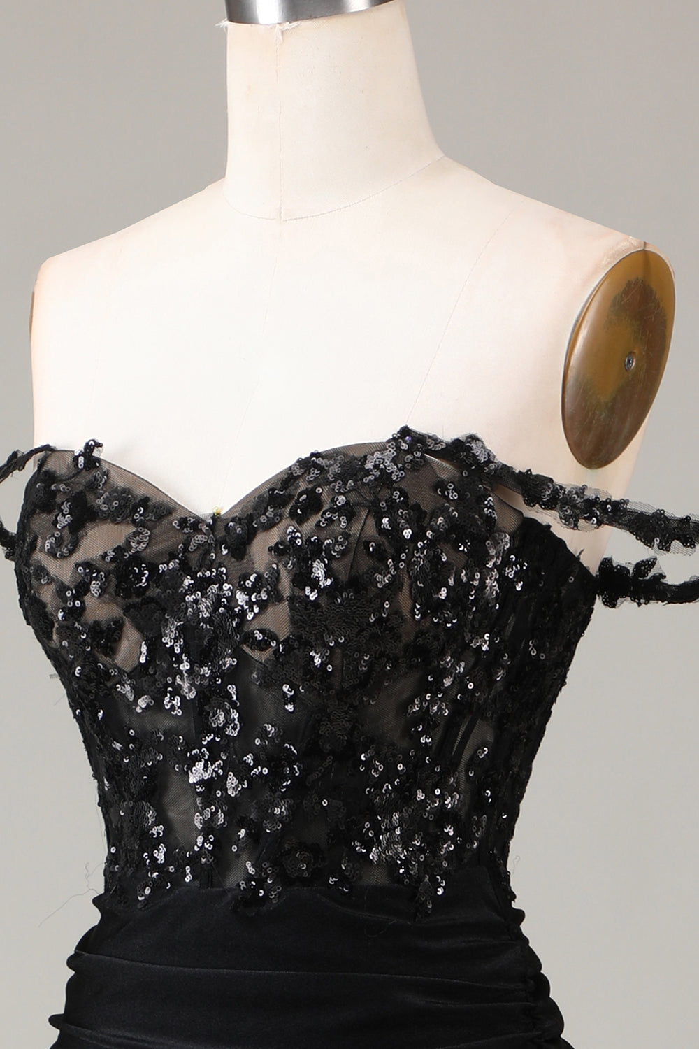 Robe de bal sirène noire scintillante à épaules dénudées