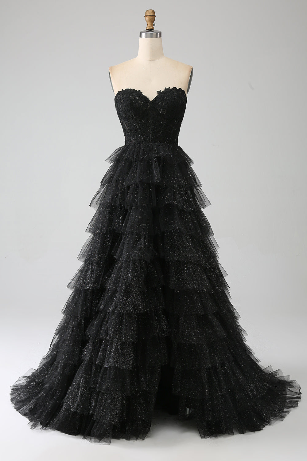 Robe de bal bustier noire à paillettes avec fente