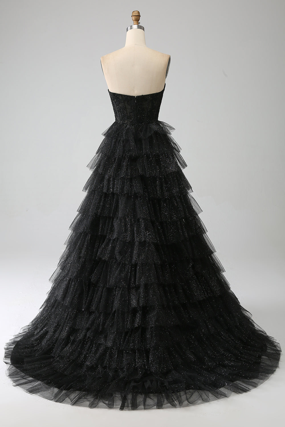 Robe de bal bustier noire à paillettes avec fente