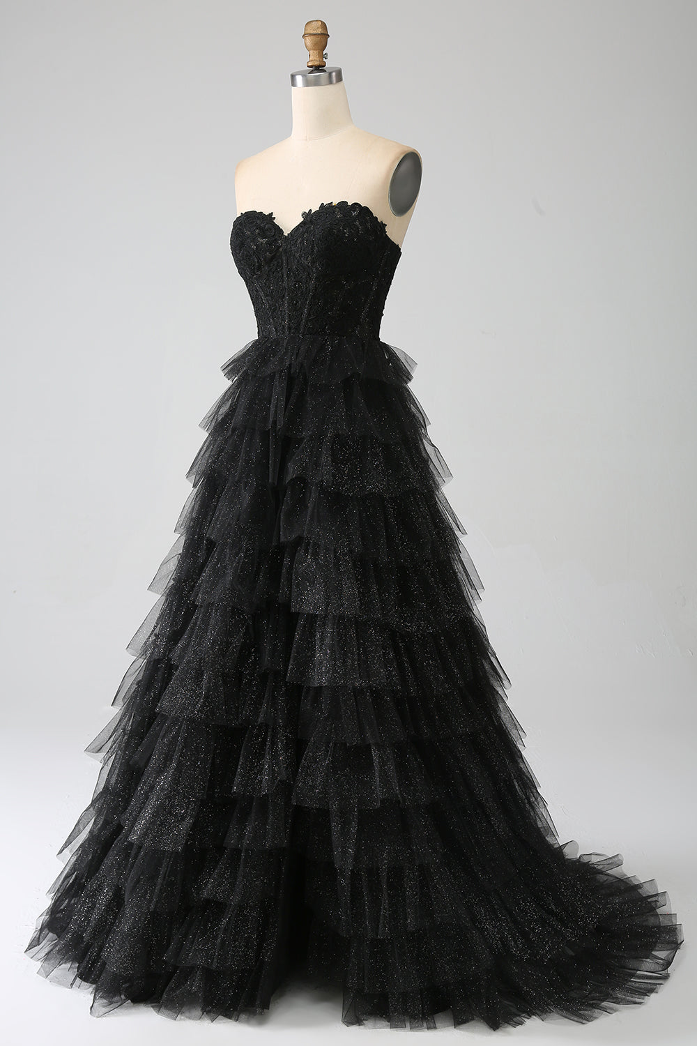 Robe de bal bustier noire à paillettes avec fente
