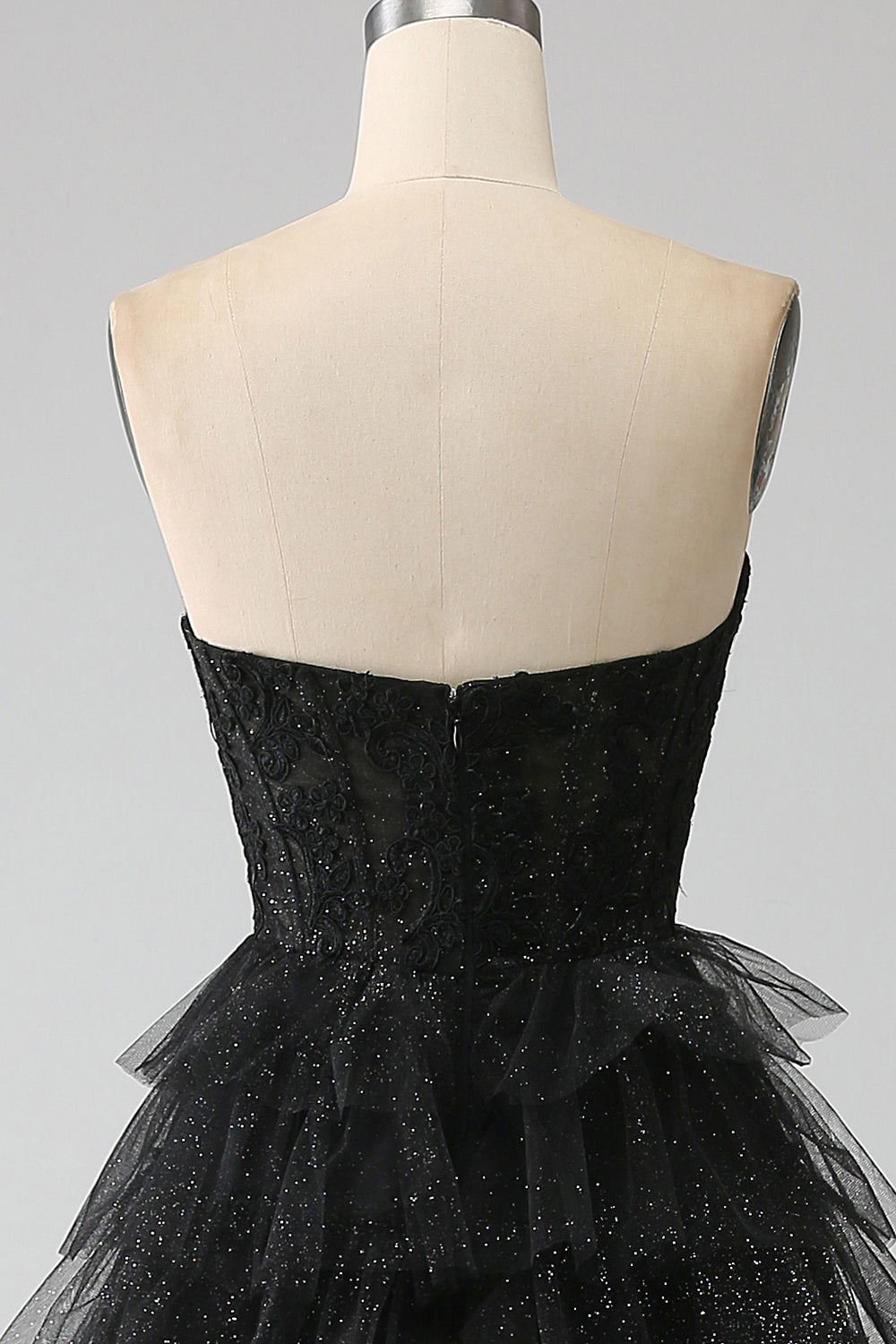 Robe de bal bustier noire à paillettes avec fente