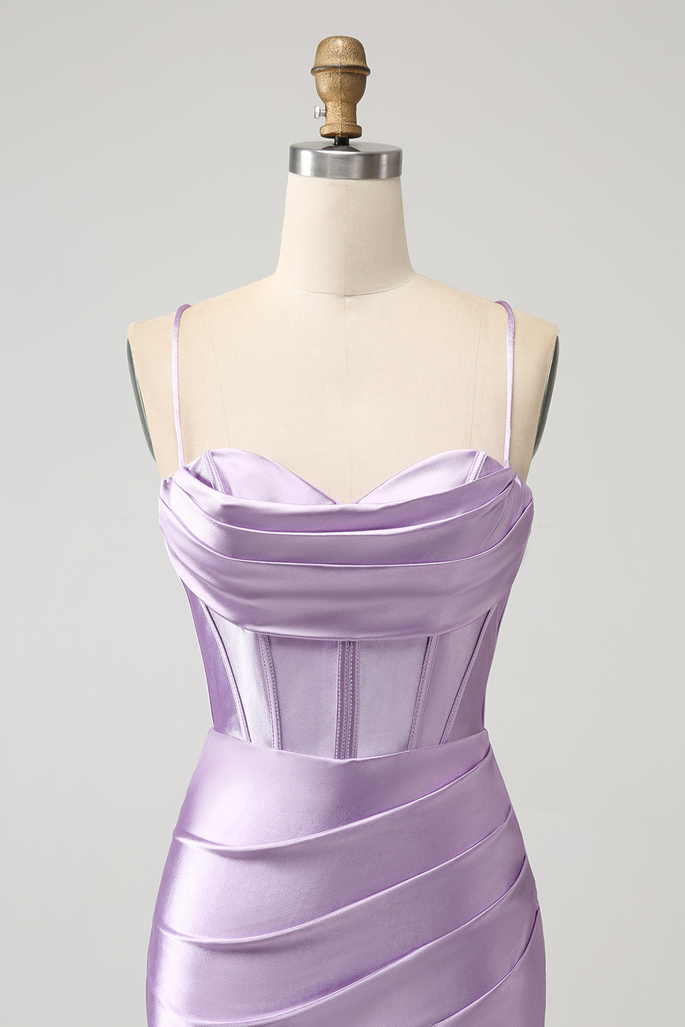 Robe Courte de Soirée Satinée Corset Bretelles Fines Lilas