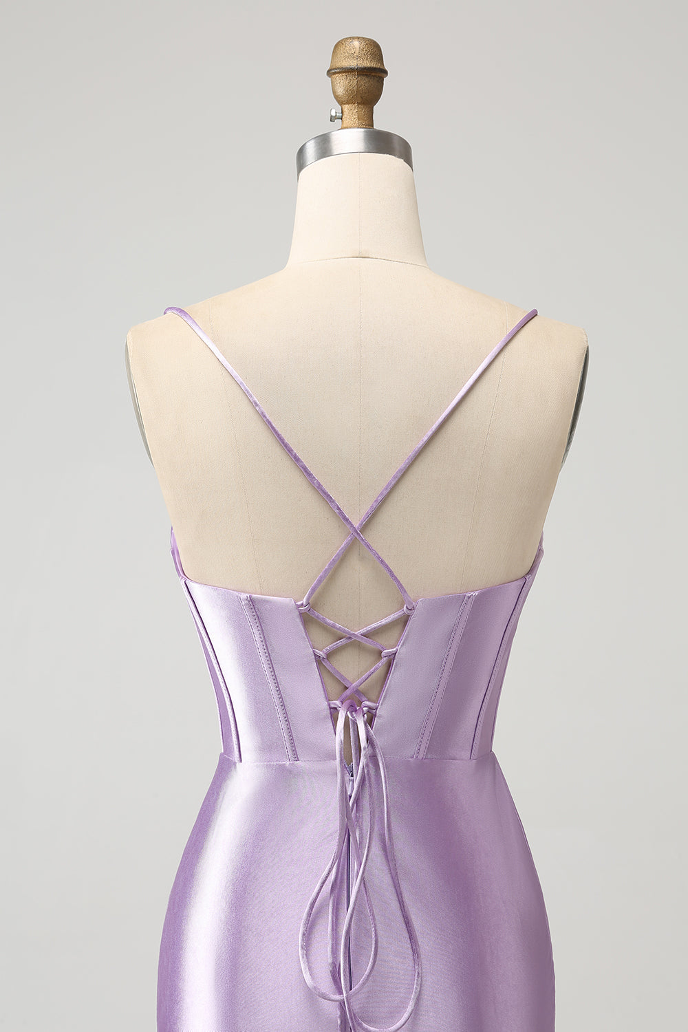 Robe Courte de Soirée Satinée Corset Bretelles Fines Lilas