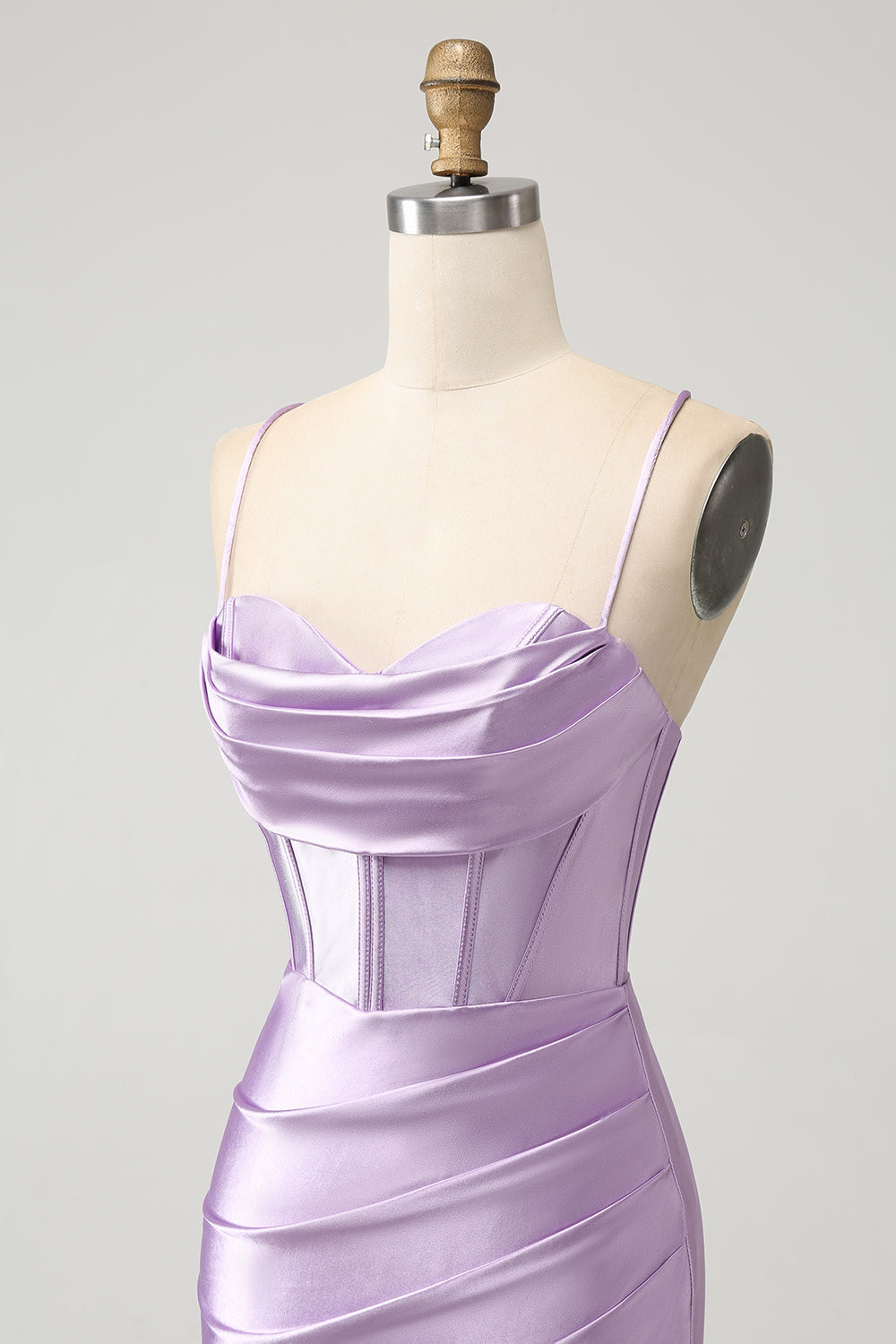 Robe Courte de Soirée Satinée Corset Bretelles Fines Lilas