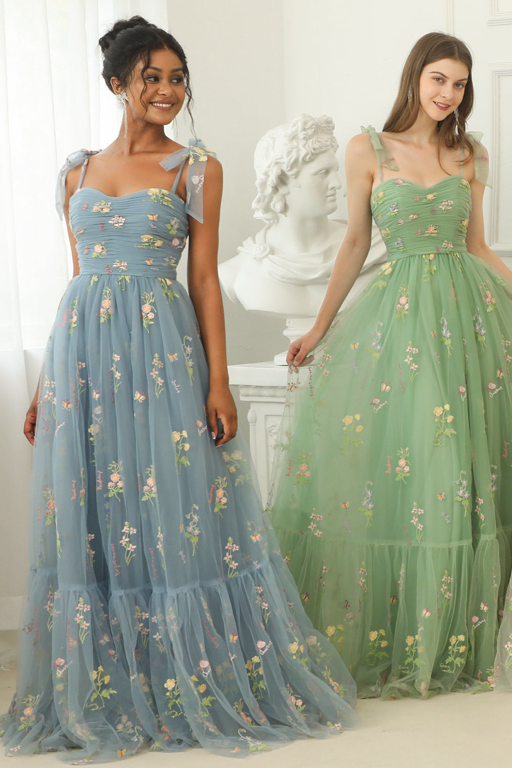 Long Green Embroidered Graduation Dress