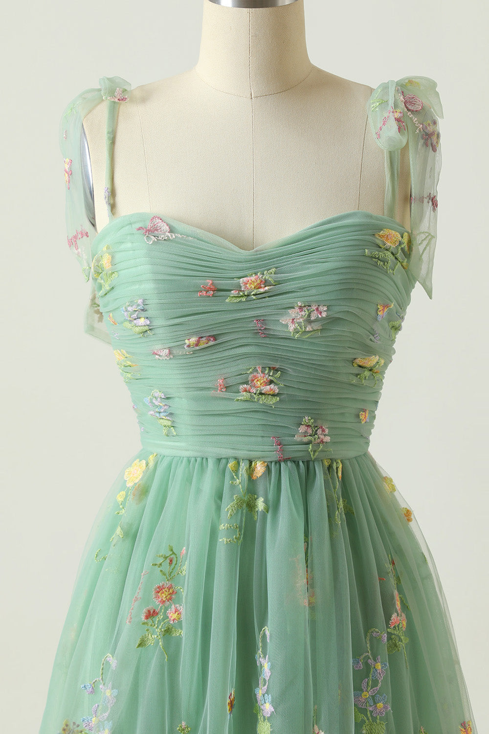Long Green Embroidered Graduation Dress