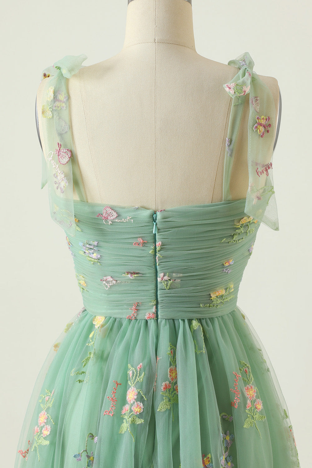 Long Green Embroidered Graduation Dress