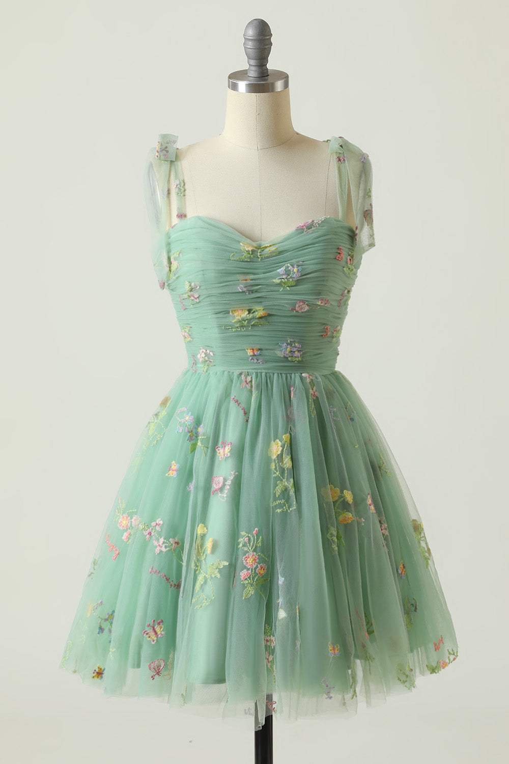 Grey Blue Short A-Line Graduation Dress with Embroidery