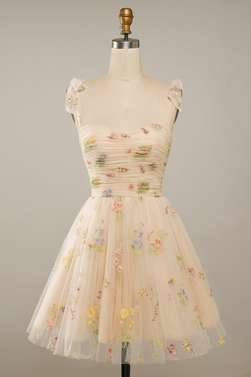 Grey Blue Short A-Line Graduation Dress with Embroidery