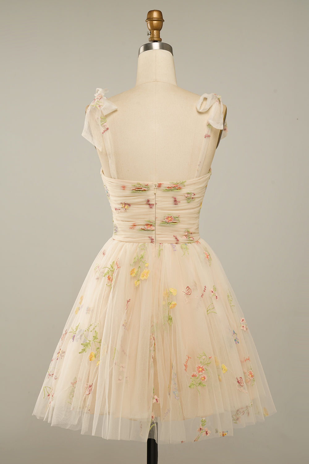 Grey Blue Short A-Line Graduation Dress with Embroidery