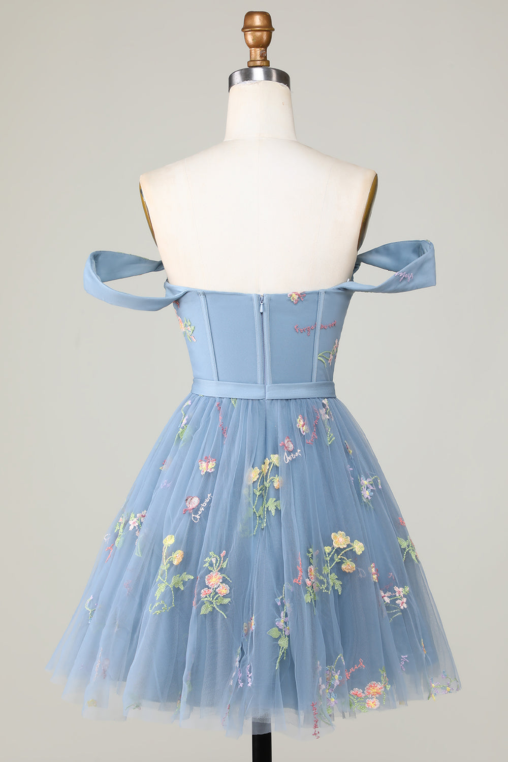 Robe Courte de Cérémonie de Remise de Diplôme Ligne A Cœur Gris Bleu Mignon avec Broderie
