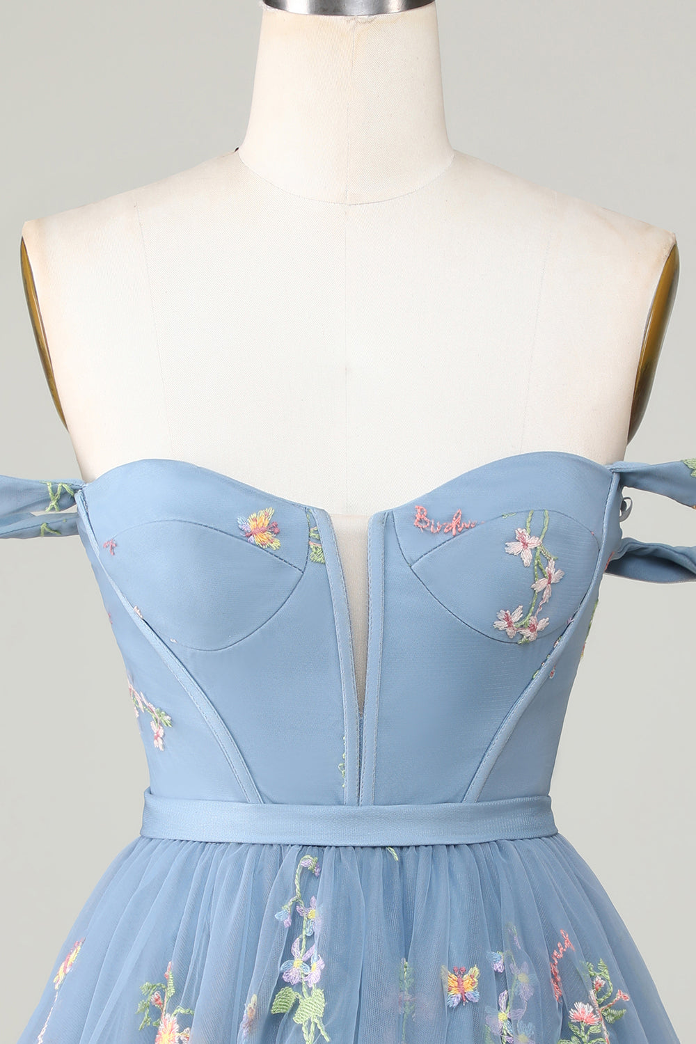 Robe Courte de Cérémonie de Remise de Diplôme Ligne A Cœur Gris Bleu Mignon avec Broderie