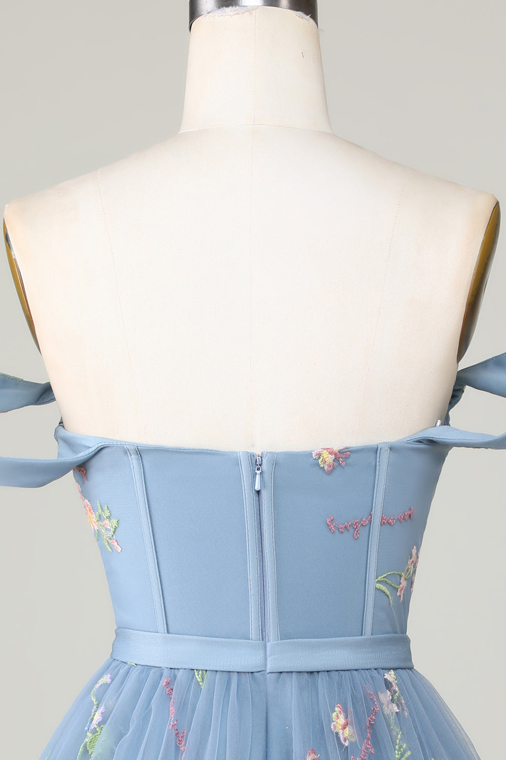 Robe Courte de Cérémonie de Remise de Diplôme Ligne A Cœur Gris Bleu Mignon avec Broderie
