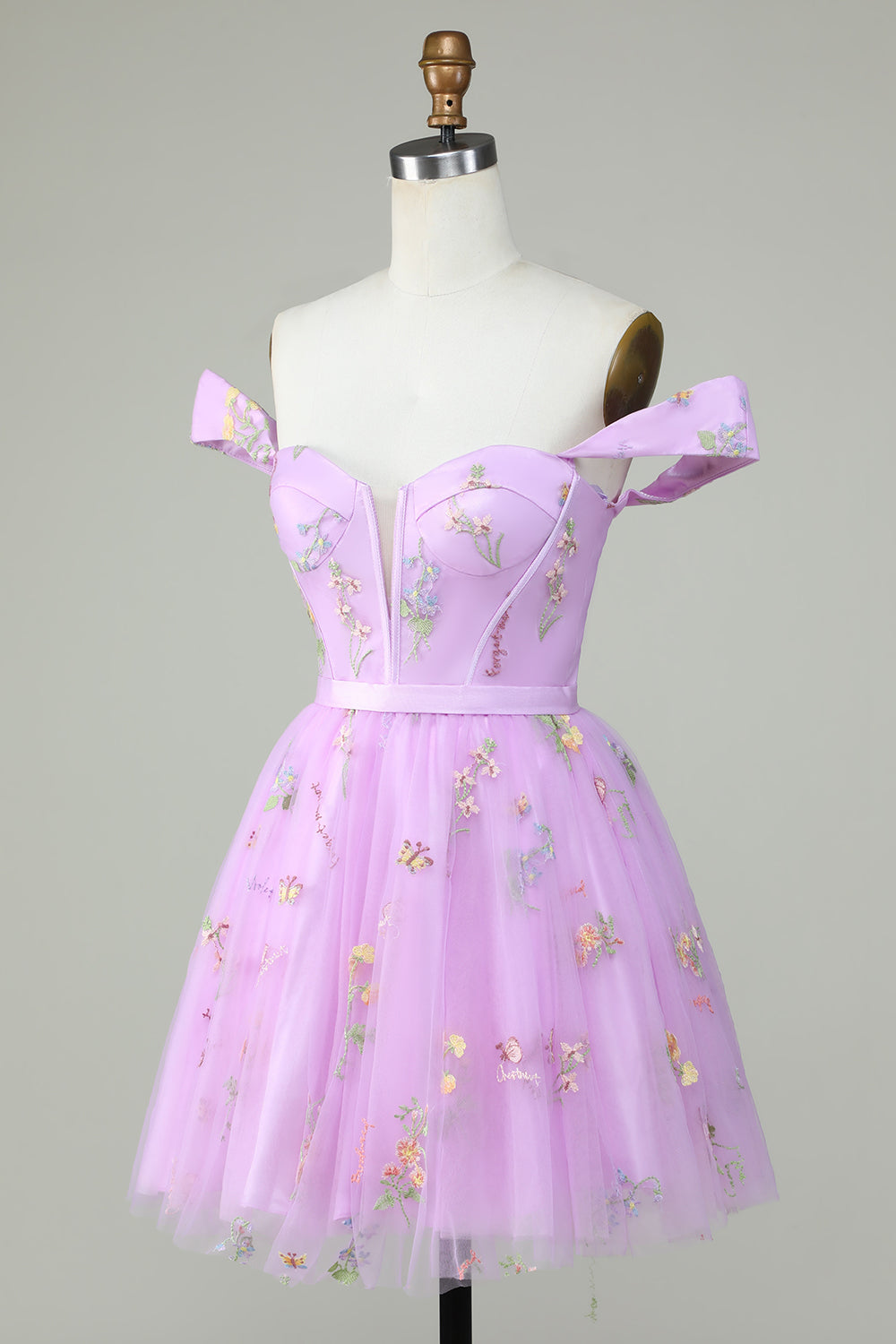 Cute A-Line Sweetheart Grey Blue Short Graduation Dress with Embroidery