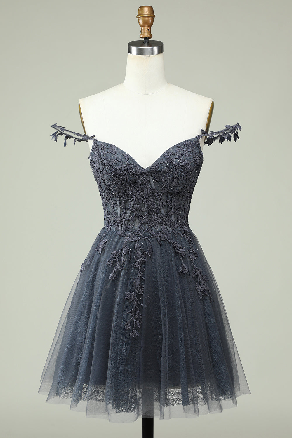 Cute A Line Spaghetti Straps Grey Short Graduation Dress with Appliques