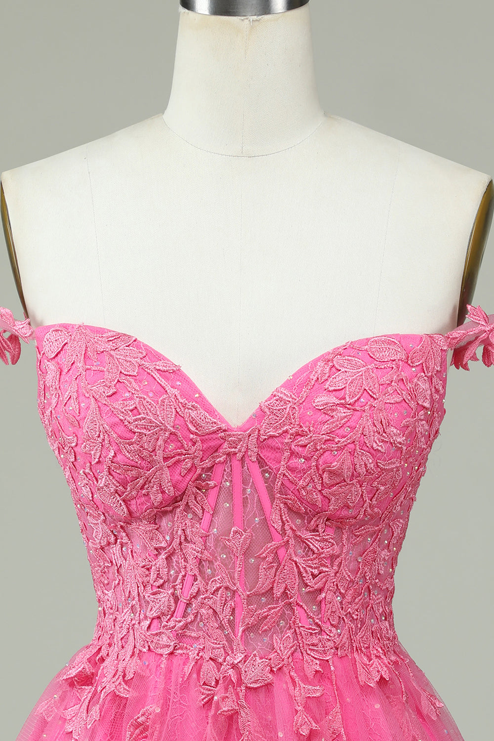 Jolie Robe Courte de Remise de Diplôme Rose avec Bretelles Fines et Applications, Coupe Trapèze