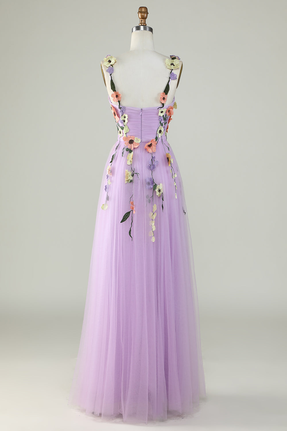 Robe de bal en satin champagne à fines bretelles avec fleurs 3D