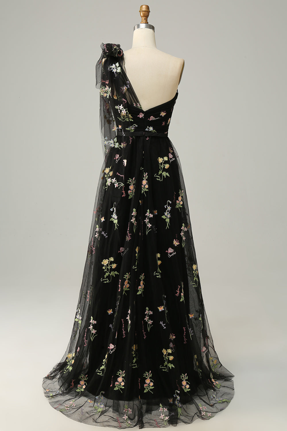 Robe de bal longue verte asymétrique à broderies, coupe évasée