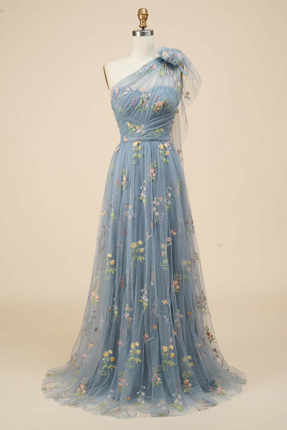 Robe longue de bal noire asymétrique à broderies de coupe trapèze