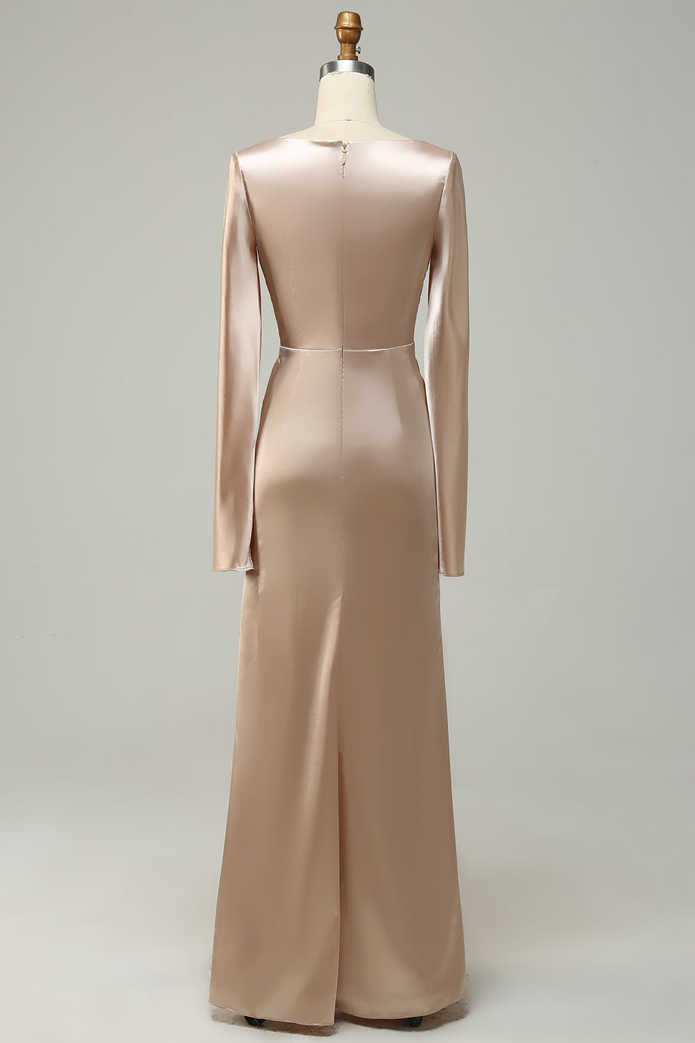Robe longue de demoiselle d'honneur champagne col en V avec manches