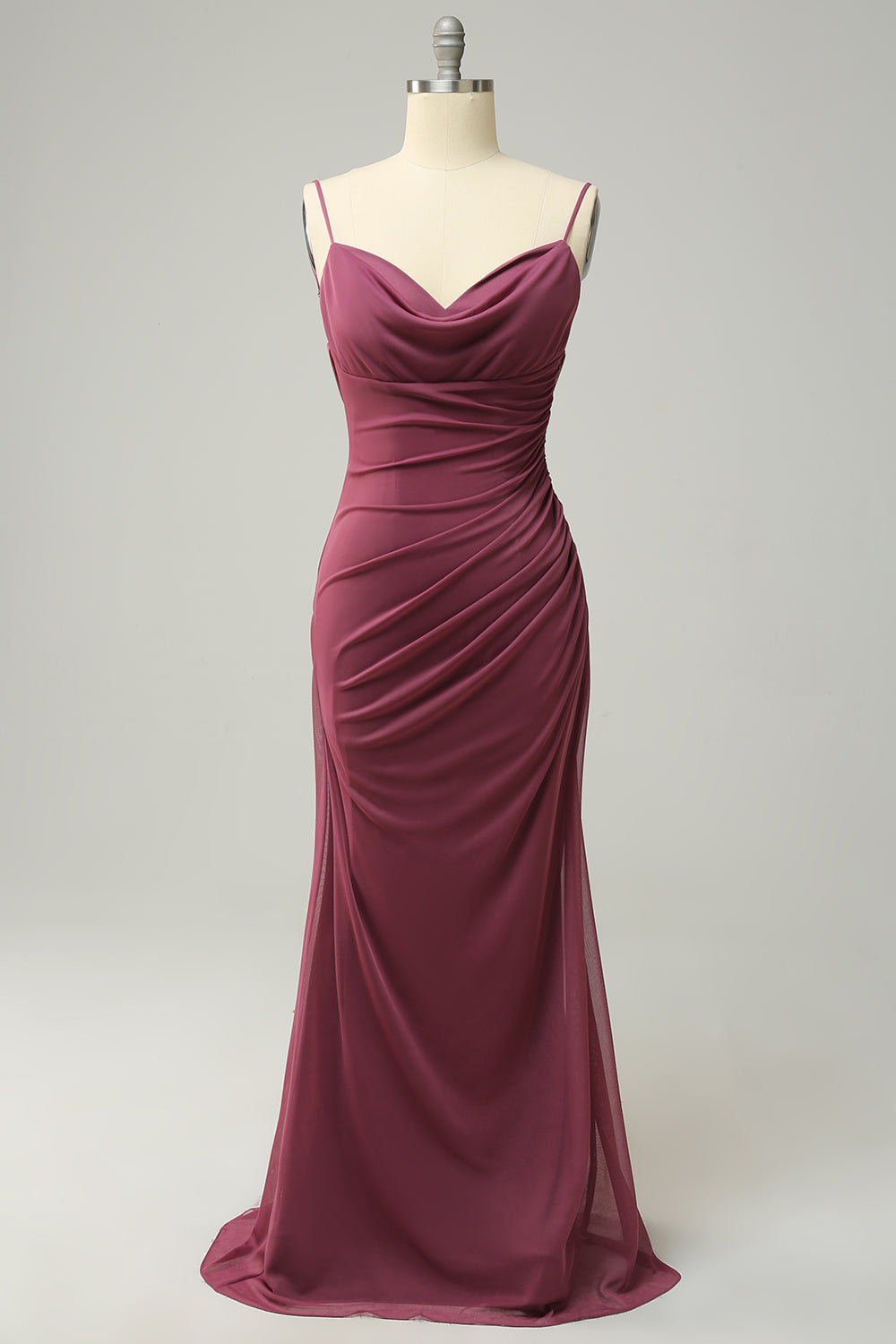 Robe de Demoiselle d'Honneur Grande Taille Rose Désert Fourreau à Bretelles Fines avec Dos Ouvert