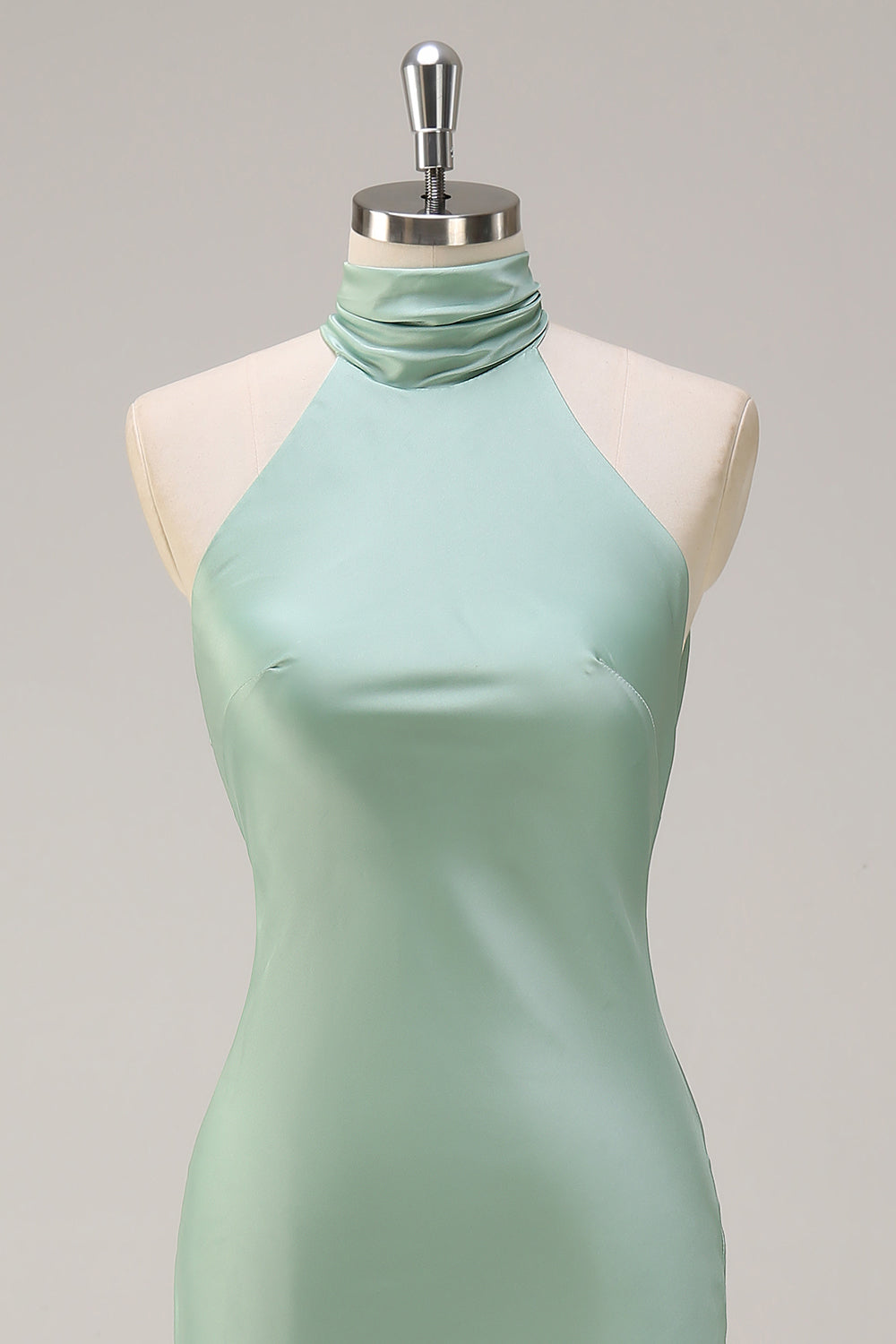 Robe longue de demoiselle d'honneur vert citron dos nu à licou