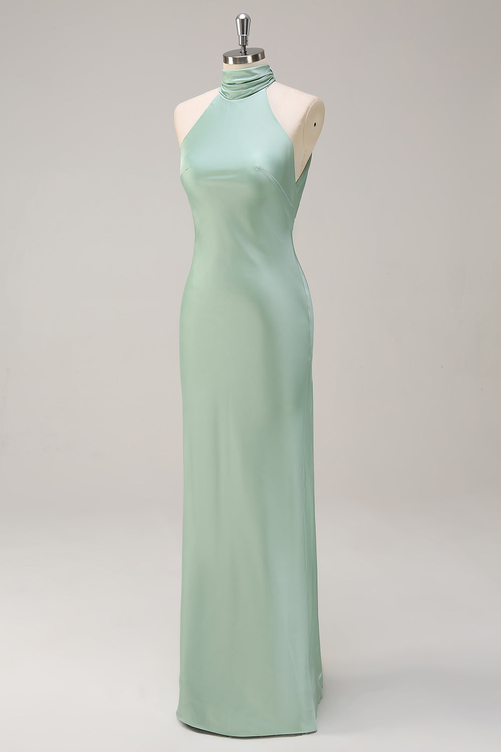 Robe longue de demoiselle d'honneur vert citron dos nu à licou