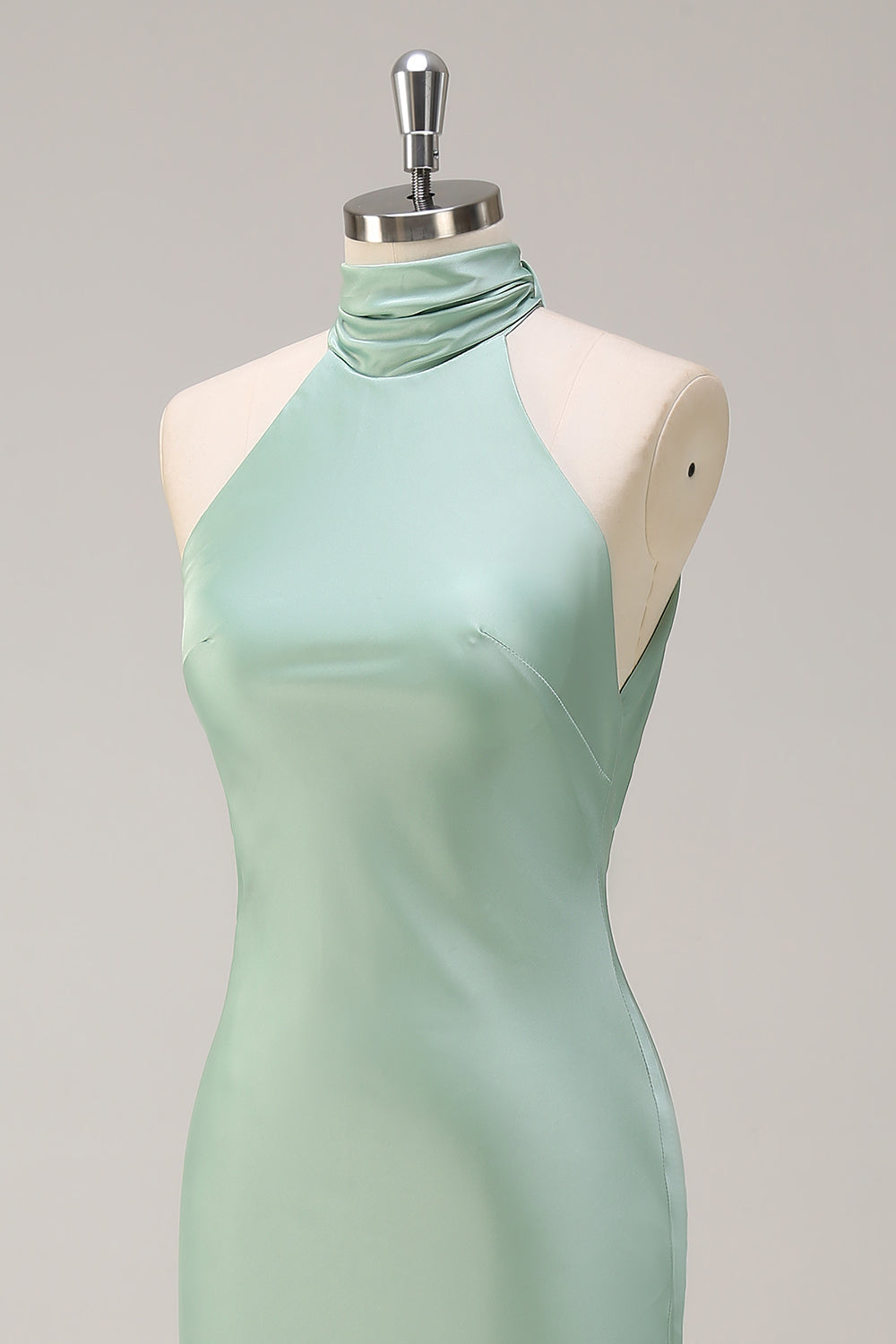 Robe longue de demoiselle d'honneur vert citron dos nu à licou