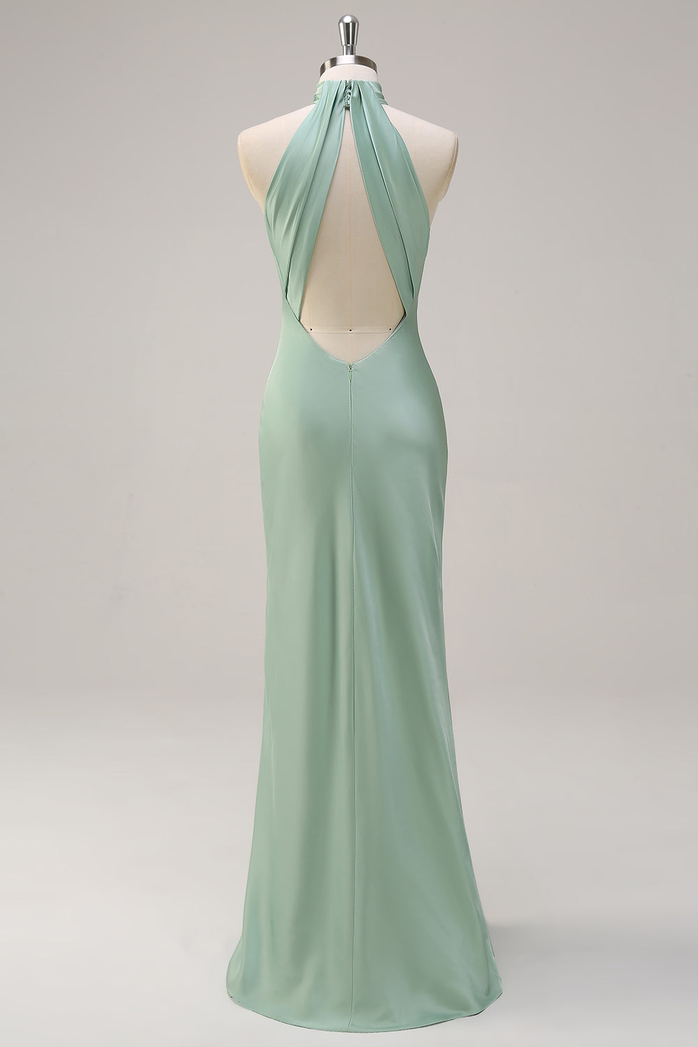 Robe longue de demoiselle d'honneur vert citron dos nu à licou