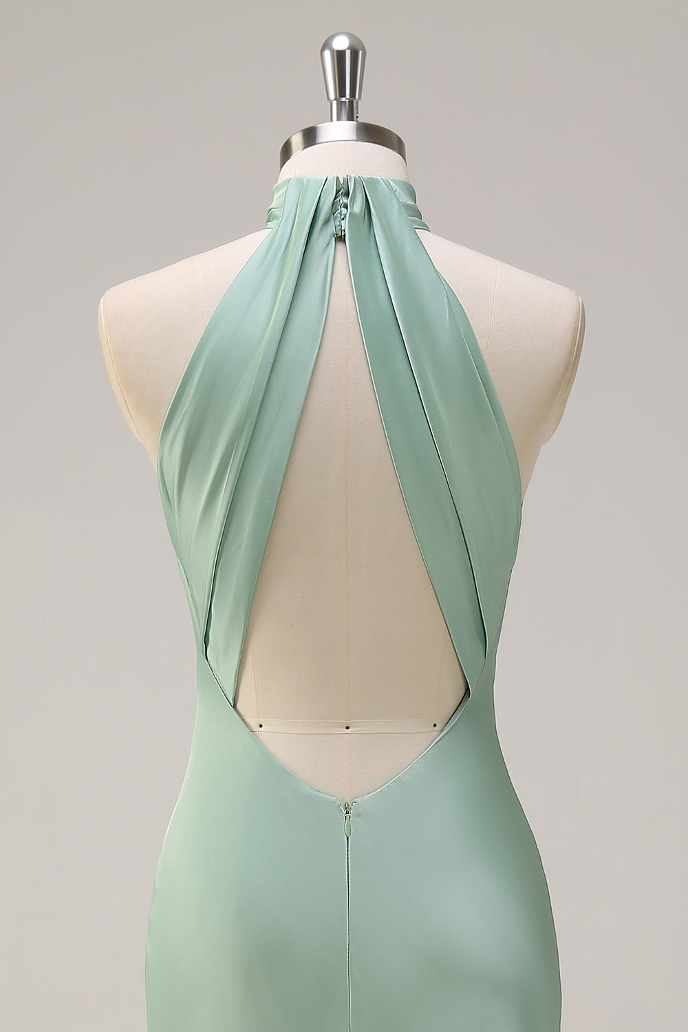 Robe longue de demoiselle d'honneur vert citron dos nu à licou