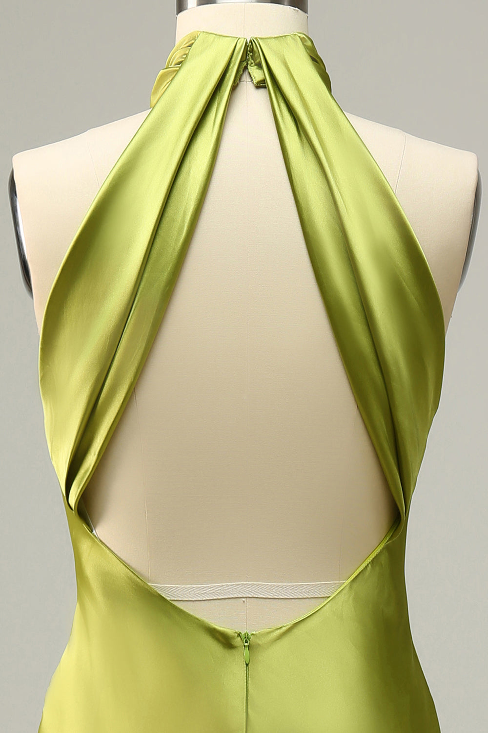 Robe longue de demoiselle d'honneur vert citron dos nu à licou