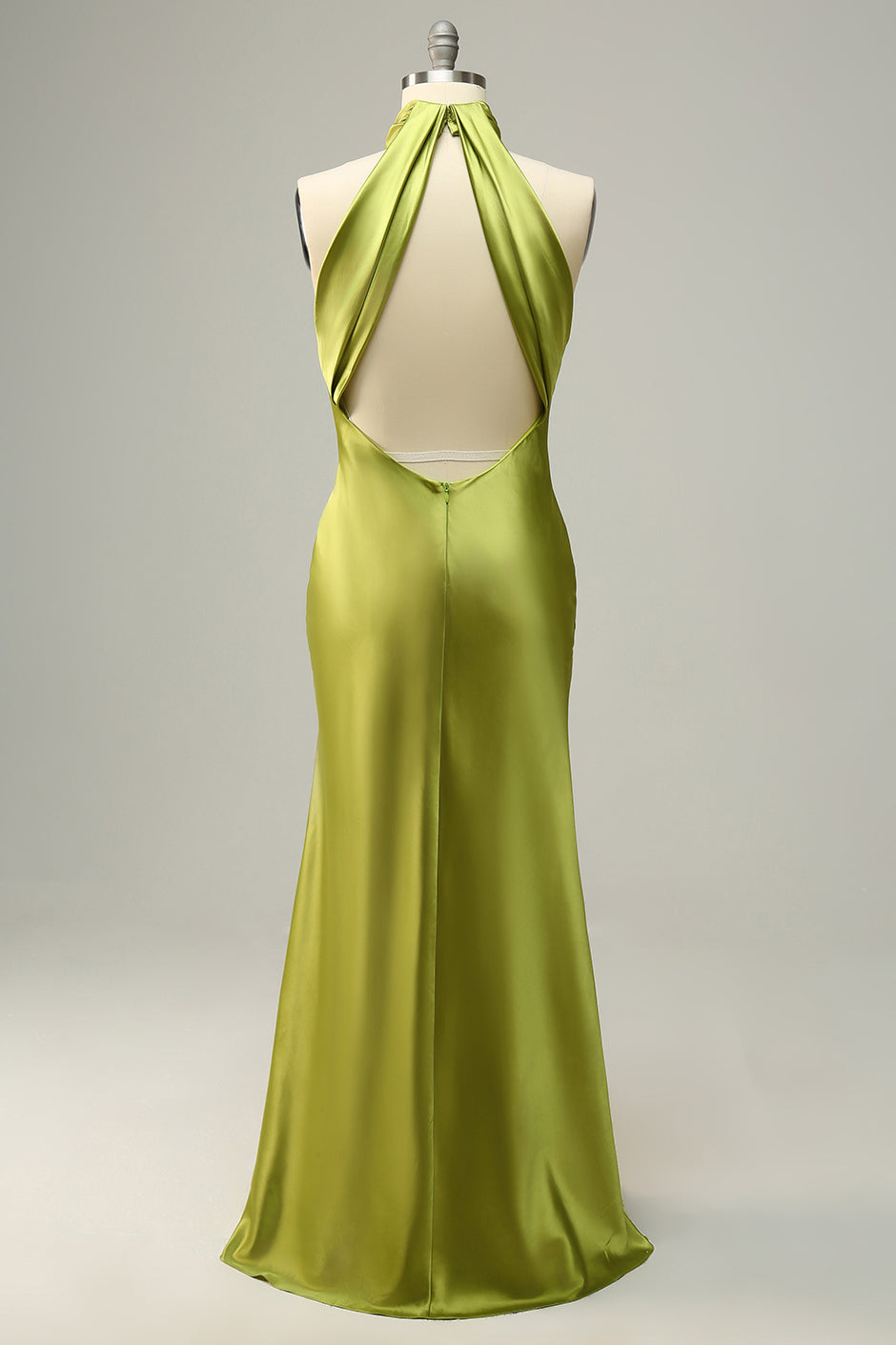 Robe longue de demoiselle d'honneur vert citron dos nu à licou