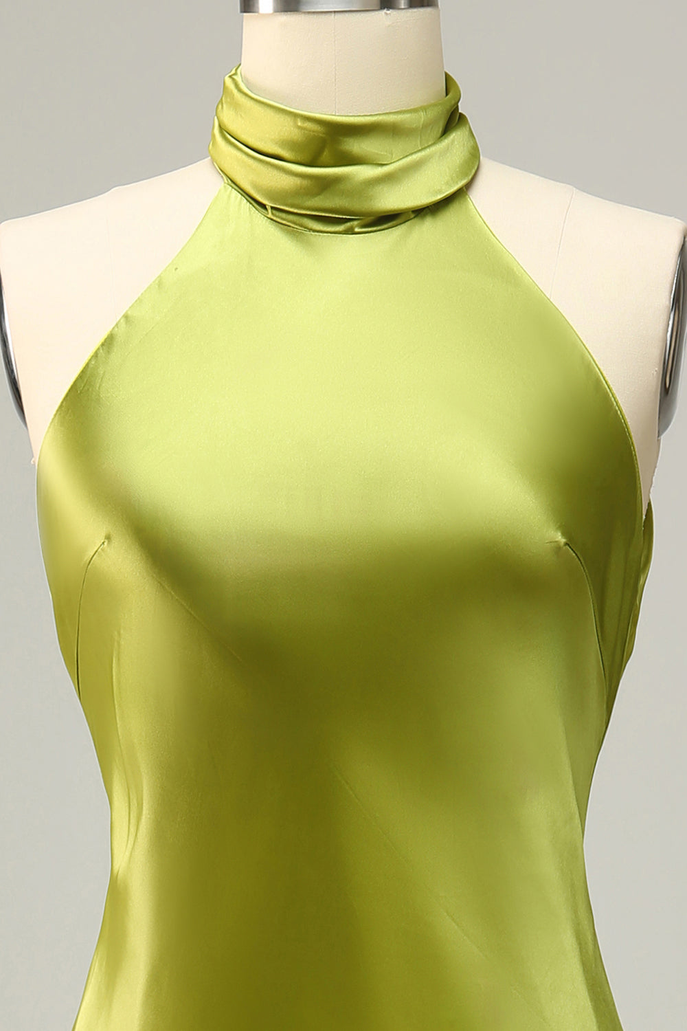 Robe longue de demoiselle d'honneur vert citron dos nu à licou