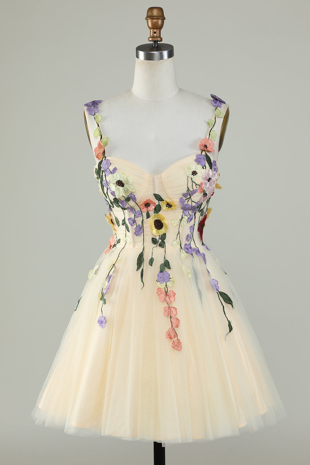 A-Line Spaghetti Straps Green Short Graduation Dress with Appliques