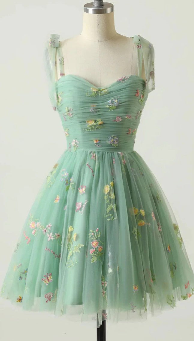 Robe de bal de fin d'année bleue trapèze à fines bretelles