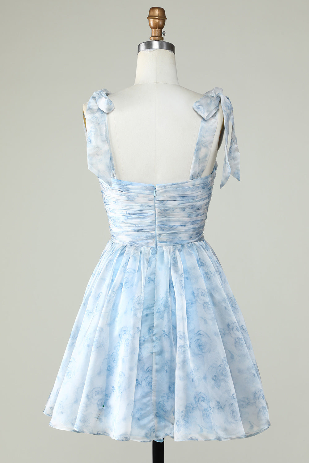 Robe de bal de fin d'année bleue trapèze à fines bretelles