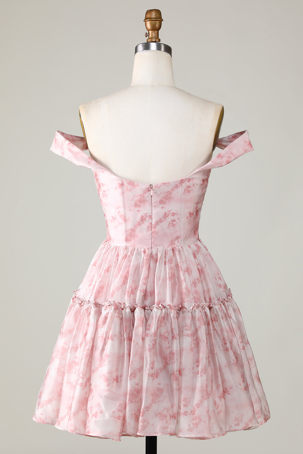 Robe courte de bal de fin d'année évasée à volants, imprimée blush