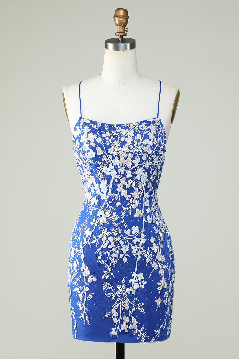 Robe de bal moulante vert foncé à fines bretelles avec appliques