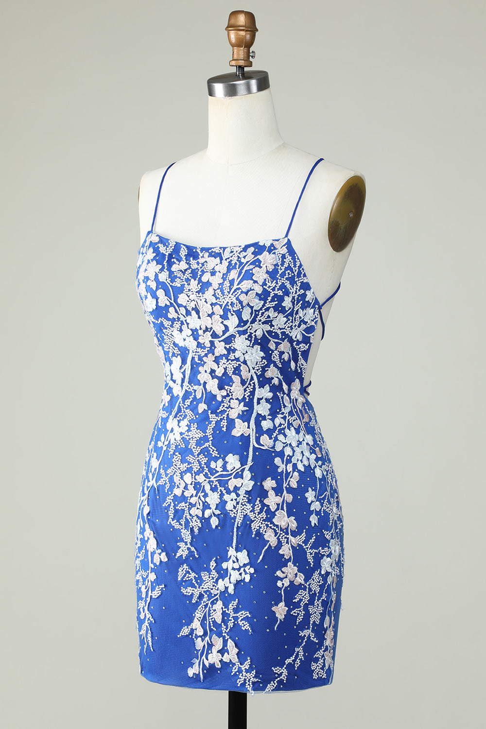Robe de bal moulante vert foncé à fines bretelles avec appliques