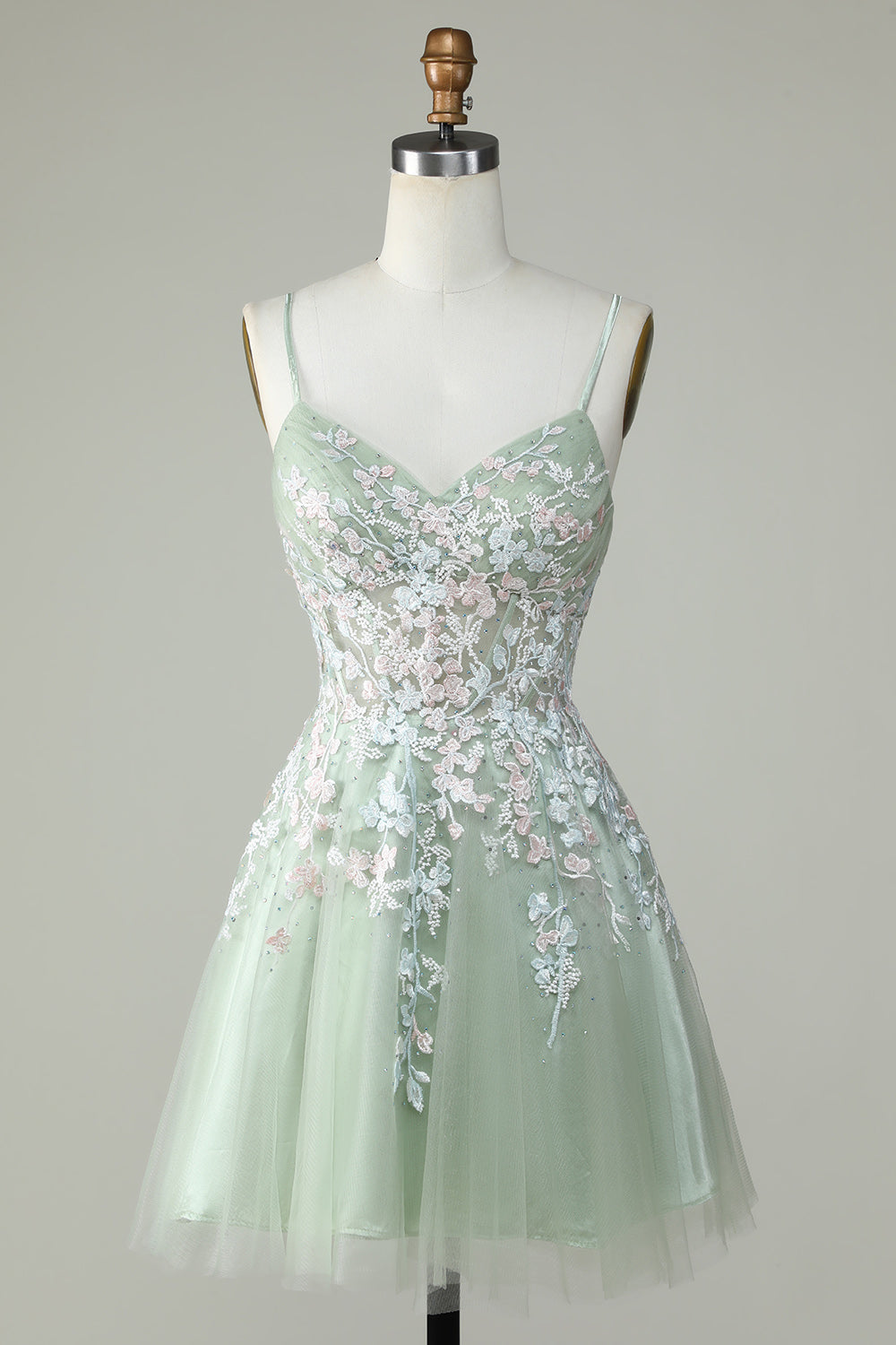 Dusty Sage Spaghetti Straps Graduation Dress With Criss Cross Back