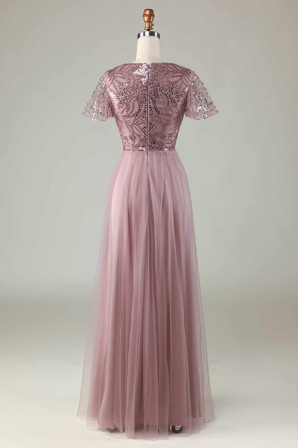 Robe de demoiselle d'honneur trapèze bleu poudré avec perles