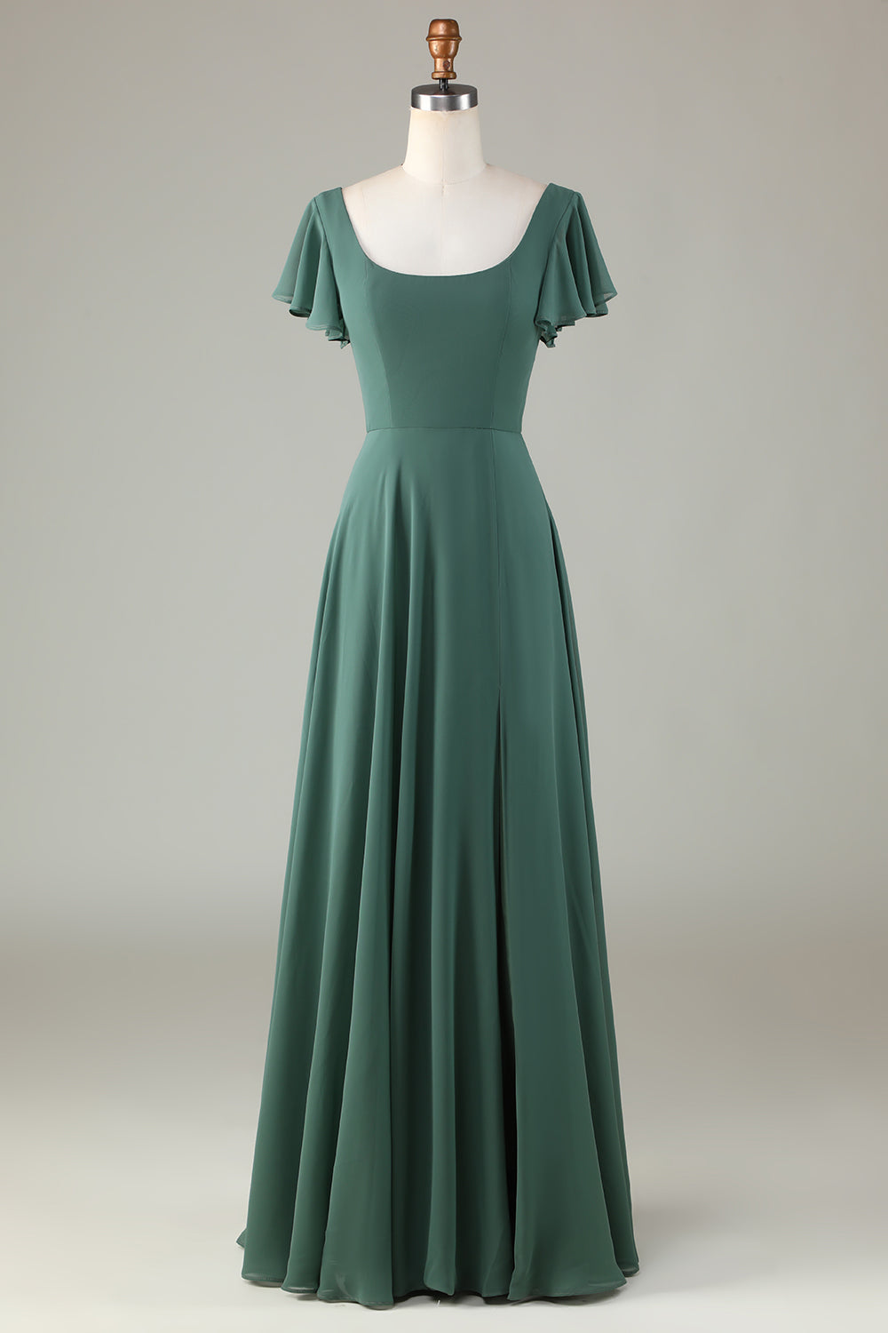 Robe de demoiselle d'honneur longue à volants évasée eucalyptus