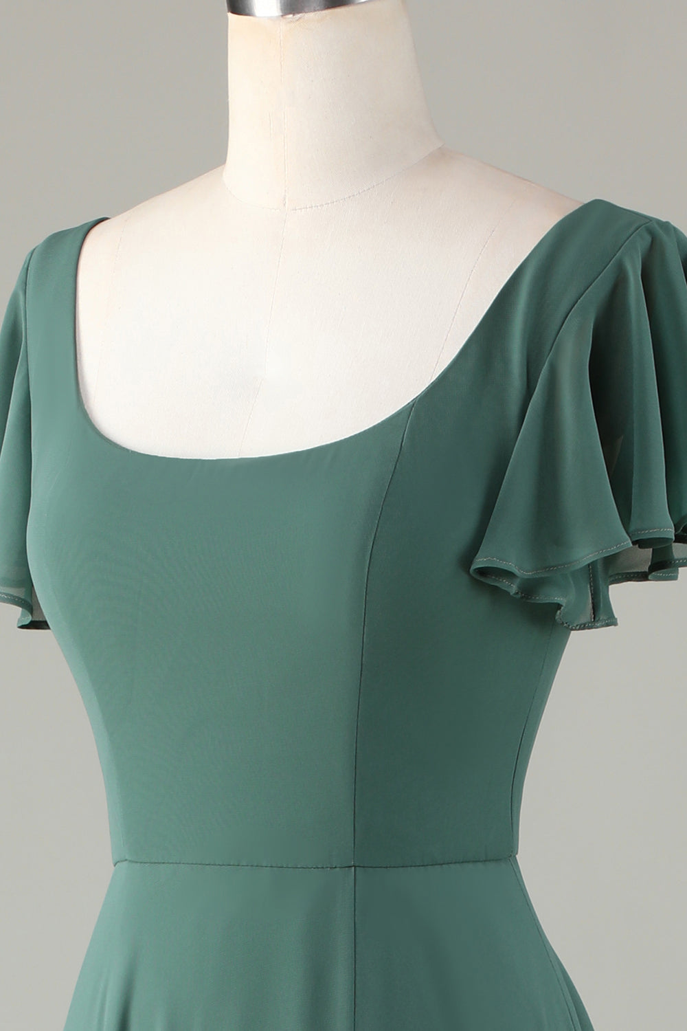 Robe de demoiselle d'honneur longue à volants évasée eucalyptus