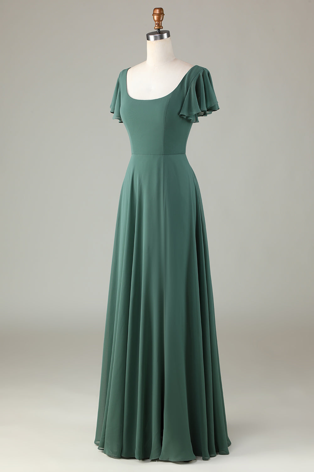Robe de demoiselle d'honneur longue à volants évasée eucalyptus