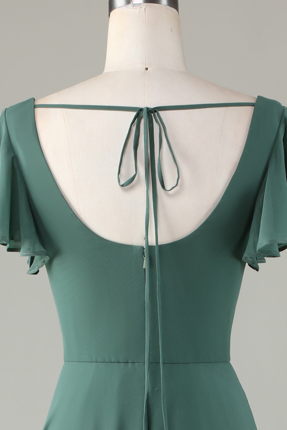 Robe de demoiselle d'honneur longue à volants évasée eucalyptus