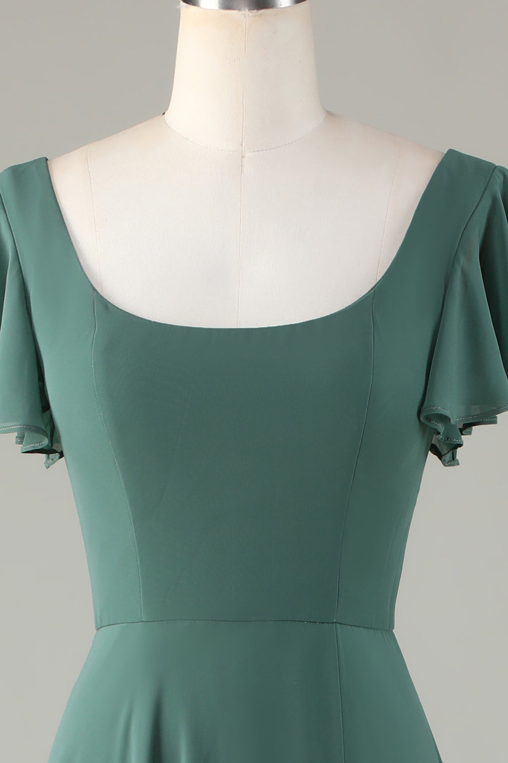Robe de demoiselle d'honneur longue à volants évasée eucalyptus